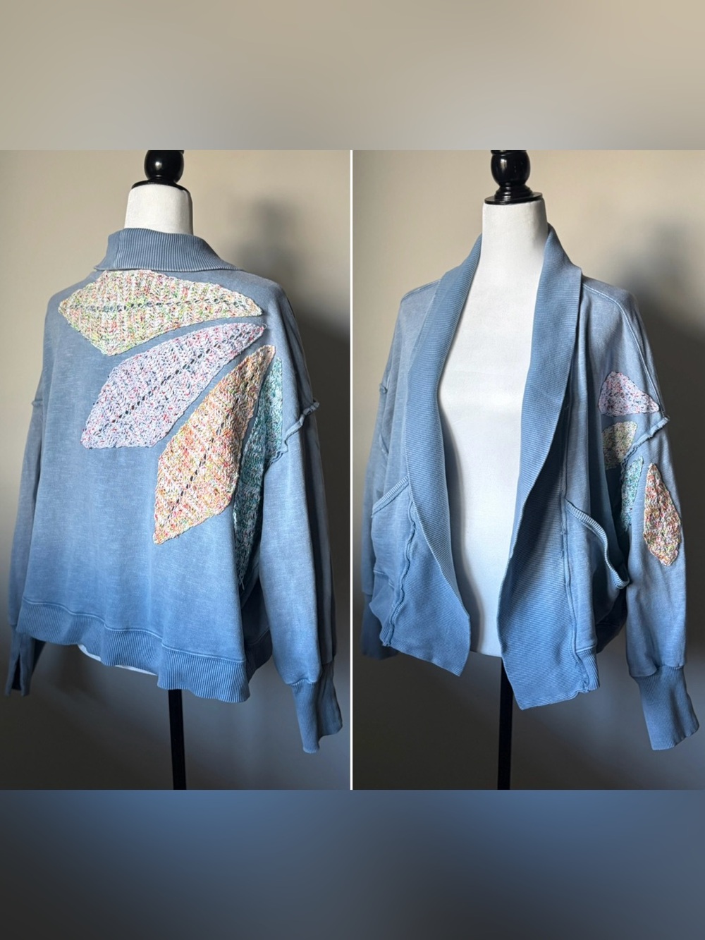 Anthropologie Daily Practice crochet appliqué cardigan -size M/L -oversized boho